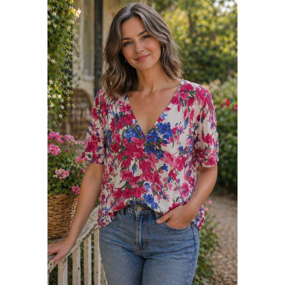 Cottagecore Grannycore Talbots V-neck Floral Cardigan Womens Size Medium EUC